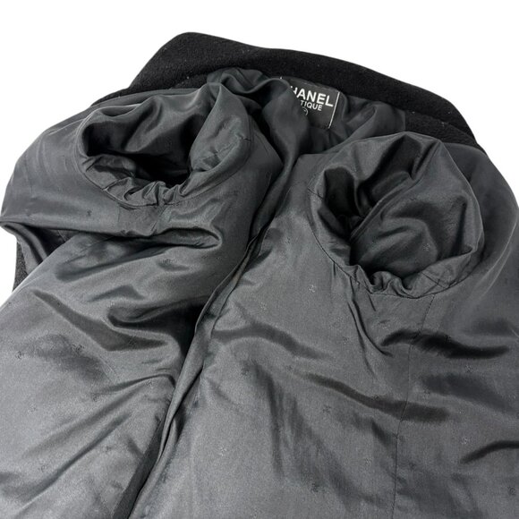 CHANEL Vintage CC Mark Logo Gold Button Coat Jacket # Black Wool Silk [106396] - Picture 8 of 11